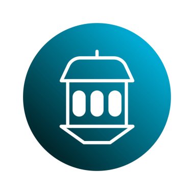 Mavi arka plan gradyanı üzerinde sergilenen bir kuş besleyicisinin basit ve modern tasarım çizimi. Arka planlar, duvar kağıtları, dekoratif tasarımlar ve simgeler için harika.