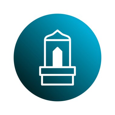 Bir İslami dua nikâhının basit bir vektör simgesi veya mavi gradyan arka planda mihrab, inanç ve mimariyi sembolize eder..