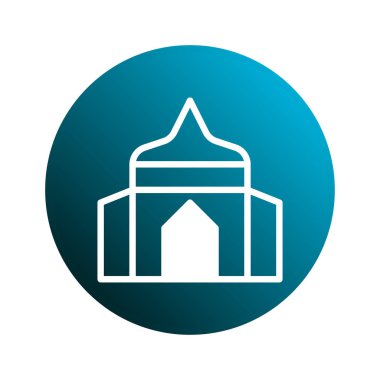 Mavi bir dairede beyaz renkli zarif bir cami silueti simgesi. İnanç, kültür ve İslami tasarımı temsil eder.