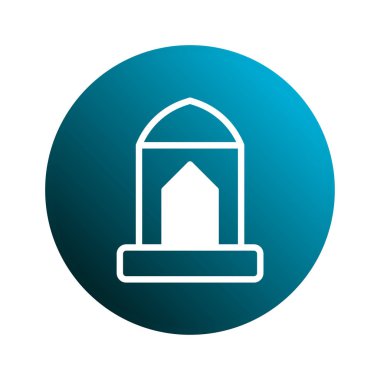 Ramazan ve bayram kutlamaları için mükemmel minimalist bir İslami kapı çizimi. Temiz, özenle çizilmiş tasarım, geleneksel bir sembole modern bir dokunuş ekleyerek mavi bir gradyan çemberde yer alır..