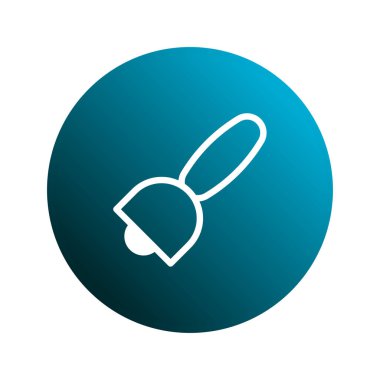 Beyaz kar küreği anahatlarının basit bir vektör grafiği bir simge veya grafik tasarım elementi için uygun bir grafiksel mavi çember üzerine yerleştirilmiş.