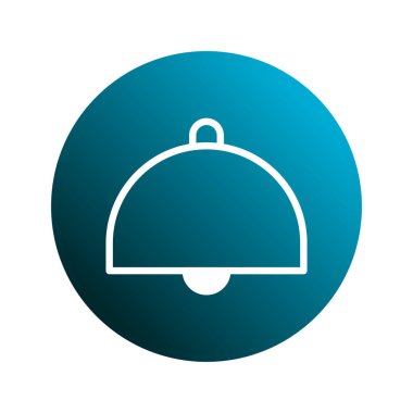 Bir gradyan mavi daireye yerleştirilmiş zarif bir beyaz saat. Güzel yemek, restoran servisi ya da yemek pişirmede mükemmelliği temsil etmek için mükemmel..