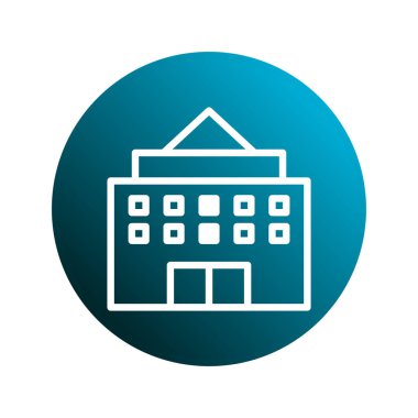 Modern ve minimalist bir yapı ikonu gradyan mavi bir dairede gösterilir ve parlak bir grafik oluşturulur. Emlak ve mimari projeler için mükemmel.