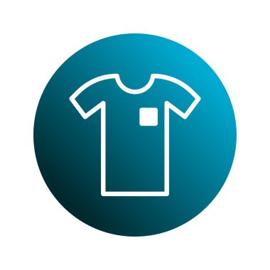 Küçük bir cebi olan minimalist beyaz tişört ikonu, giyim mağazası tasarımları için mükemmel bir mavi daire üzerine kuruludur..
