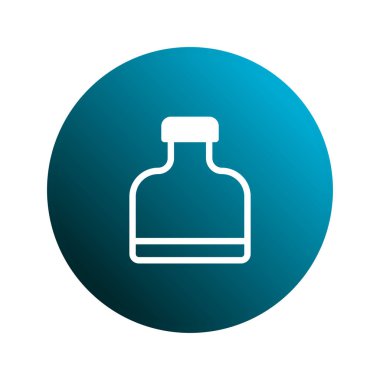 Gradyan mavi bir dairede minimalist beyaz şişe ikonu. Sağlık hizmetleri veya ilaç tasarımları için mükemmel..