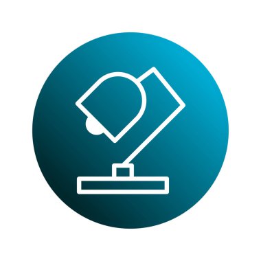 Mavi eğimli arka planda bir masa lambası simgesinin minimalist çizimi. Tasarım, teknoloji ve yaratıcı projeler için mükemmel..