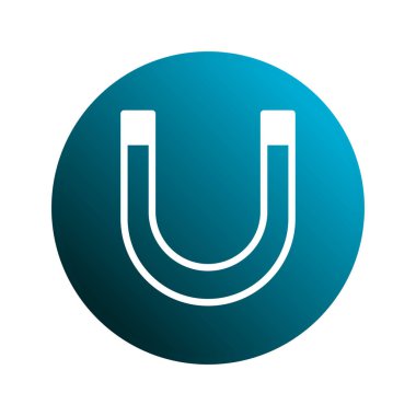 Görüntü, gradyan mavi arkaplanda U şeklinde bir mıknatıs barındırır. Bilim ve tasarım kavramları için uygun cazibe, etki ve manyetik gücü sembolize eder..