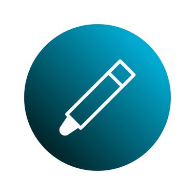 Beyaz kalem simgesinin minimalist bir grafiği mavi bir küre üzerinde gösterilir. Bu simge tasarımı yaratıcılık, yazarlık veya sanat kavramlarını resmetmek için idealdir..