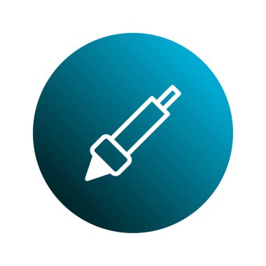 Beyaz çizgili bir stil kaleminin temiz, modern bir simgesi, eğimli bir mavi daireye karşı ayarlanmış. Dijital tasarım araçlarını, teknolojiyi veya yaratıcı uygulamaları temsil etmek için mükemmel.