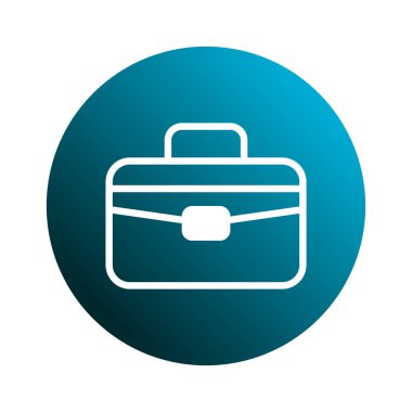 Mavi bir çember üzerinde beyaz bir evrak çantası ikonu barındıran modern bir tasarım, iş, kariyer ve profesyonel fırsatları sembolize etmek için mükemmel.