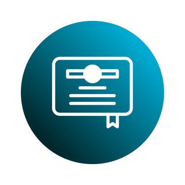 Pürüzsüz, minimalist sertifika simgesi mavi bir gradyana ayarlanmış. Akademik başarı, mesleki nitelikler ve belge doğrulama.