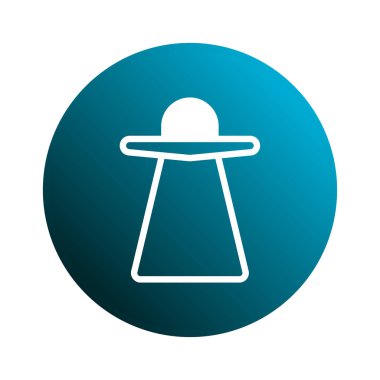 Temiz bir illüstrasyonda çarpıcı mavi bir gradyan karşısında beyaz bir UFO görülüyor. Uzay keşfi, bilim kurgu veya teknolojik yenilik gerektiren tasarımlar için idealdir..