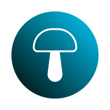 Beyaz bir mantar ikonu canlı mavi bir gradyan çemberin karşısında duruyor. Doğayı, organik gıdayı ve mantar büyümesinin güzelliğini sembolize eder..