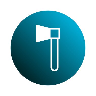 Mavi dairesel arka planda balta simgesi, kesme araçlarını, kereste hırsızlığını veya inşaat ve açık hava faaliyetleri için basit bir görsel sembolü temsil eder.