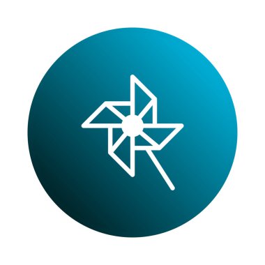 Beyaz bir fırıldak simgesinin vektör çizimi mavi bir gradyan arkaplan üzerine yerleştirilmiş, rüzgar enerjisini veya oyunculuğu temsil eden web siteleri ve uygulamalar için uygun.