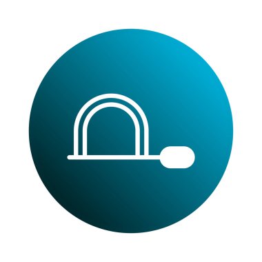 Beyazlı bir dalış miğferi içeren minimalist bir illüstrasyon, canlı mavi eğimli çember arka planına karşı ayarlanmış. Dalış, deniz maceraları ve su sporlarıyla ilgili konular için ideal.