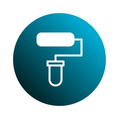 Mavi dairesel arka planda beyaz boya silueti olan basit ve modern bir ikon. Tadilat, inşaat veya dekorasyon projeleri için uygun.