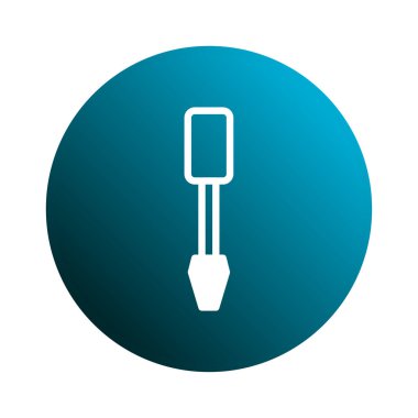 Düz başlı tornavida ikonunun basit ama zarif bir çizimi. Tamir ve yapıyı sembolize ediyor. Yuvarlak, eğimli, mavi bir arkaplan, hem modern hem de profesyonel.