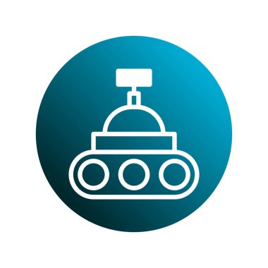 Gelecekçi bir gezegen keşif aracını gösteren minimalist bir ikon. Bu grafik, bilim, teknoloji ve gelecekteki keşifler için ideal olan diğer gezegenlerin yeniliklerini, uzay teknolojilerini ve robotik keşiflerini temsil ediyor..