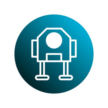 Değişken mavi bir dairedeki gelecekçi robot ikonu modern teknoloji, yapay zeka ve yenilik duygusunu çağrıştırıyor. Otomasyon, dijital iletişim ve gelişmiş sistemleri sembolize etmek için mükemmel.