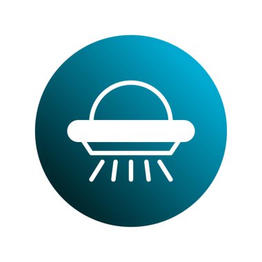 Klasik bir UFO tasarımının yer, teknoloji ve bilim kurgu temalarını çağrıştıran eğimli bir çembere karşı oluşturduğu temiz ve modern bir illüstrasyon..