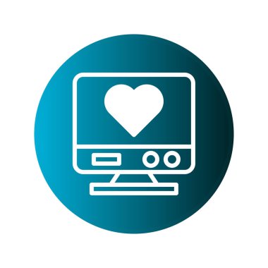 Monitörde kalp sembolü tasvir eden minimalist bir illüstrasyon dijital sağlık, aşk veya tıbbi teknolojiyi simgeliyor..