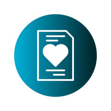 Minimalist bir ikon, sevgi ve sevgiyi sembolize eden bir belgenin içinde bir kalbe sahiptir. Değişik tasarımlar için uygun, canlı bir mavi daire çerçevesi ile kaplanmış..