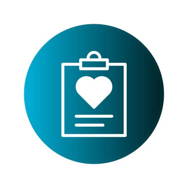 Mavi arka planda kalbi olan beyaz bir pano ikonu, sağlık ve tıbbi kayıtları sembolize ediyor. Sağlıkla ilgili tasarım için mükemmel.
