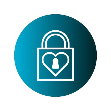 Beyaz kalp şeklinde bir asma kilit ikonu mavi bir arka plana göre ayarlanır, bu da güvenlik, sevgi ve korumayı simgeler. Güvenli ve sevgi dolu bir ilişkiyi temsil ediyor..