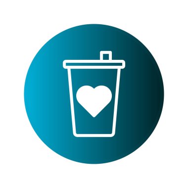 Mavi eğimli arka planda izole edilmiş, kalp şeklinde kahve fincanı tasarımı modern ve minimalist bir vektör çizimi. Kafe logosu ya da reklam için mükemmel.