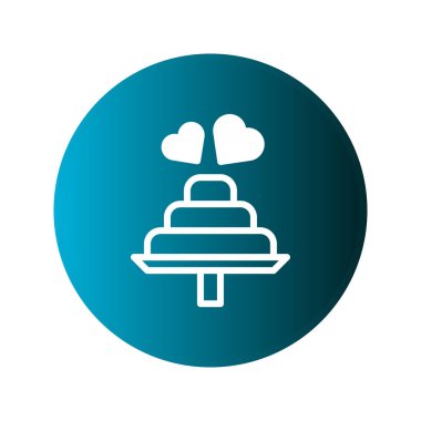 Aşkı, kutlamaları ve özel bir birlikteliğin tatlı anlarını temsil eden, kalplerle süslenmiş katmanlı düğün pastasını içeren minimalist bir illüstrasyon..