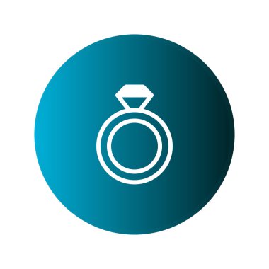 Mavi bir gradyan dairede sergilenen basit ve zarif bir elmas yüzük ikonu. Düğün, nişan, yıldönümü ve aşk teması tasarımı için uygun.