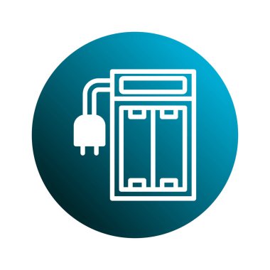 Temiz bir ikon, şarj aleti, teknolojiyi, gücü ve şarj edilebilir enerji kaynaklarının kolaylığını sembolize eder. Teknolojik gelişmeleri ve taşınabilir elektronik cihazları göstermek için mükemmel..