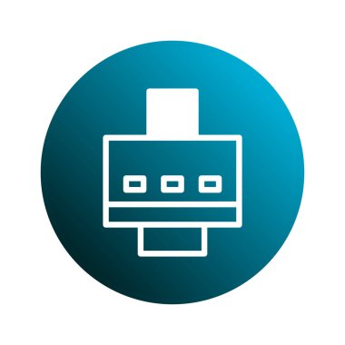 Yazı ve teknoloji çözümlerini sembolize eden, gradyan mavi dairesel arkaplana karşı beyaz ana hatlarda oluşturulmuş temiz, modern bir yazıcı simgesi.