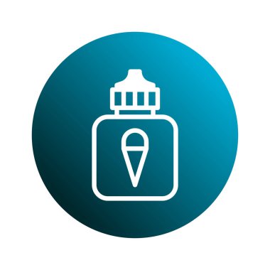 Küçük bir e-sıvı şişe simgesi mavi bir daire üzerinde izole edilir, ürün tanıtımı, aydınlatma tasarımı ve modern yaşam tarzı için ideal.