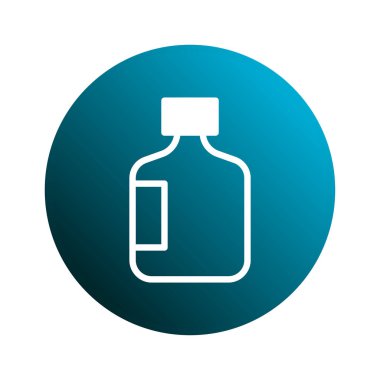 Bir ilaç şişesini gösteren basit ama etkili bir logo, gradyan mavi yuvarlak bir zemin üzerine kurulmuş, sağlık hizmetleri veya eczacılık markası için mükemmel..