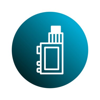 Bir buhar cihazının gradyan çember arka planına göre basit bir çizimi. Bu grafik element modern e-sigara teknolojisini ve buhar kültürünü temsil ediyor..