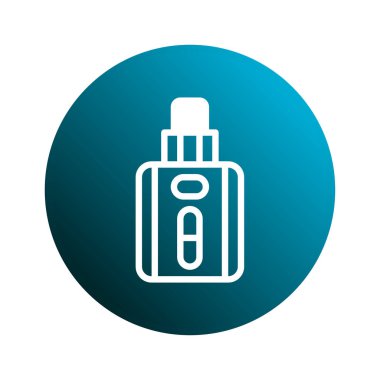 Beyaz bir Vape aygıtı simgesi canlı mavi bir gradyan çemberde gösterilir. Temiz taslak tarzı modern, minimalist bir his veriyor..