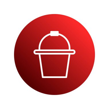 Basit bir vektör illüstrasyonunda beyaz kova simgesi sunulur. Kırmızı bir grafiksel çember üzerine kuruludur. Temiz bir grafik elementi için ideal..