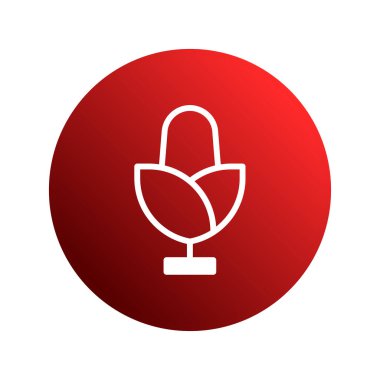 Bu kırmızı bir gradyan çembere yerleştirilmiş bir mikrofon ikonunun temiz ve modern bir çizimi. Podcast, yayın veya ses kayıt temaları çağrıştırır.