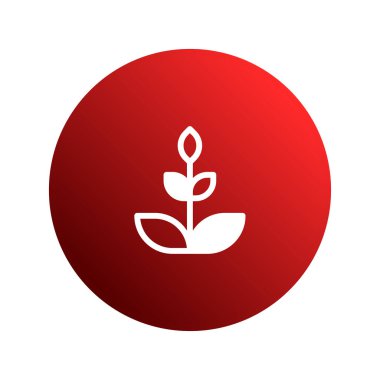 Beyaz filiz ikonu, büyümeyi, çevresel farkındalığı ve yeni hayatın başlangıcını sembolize eden kırmızı bir çemberin merkezindedir. Çevre dostu uygulamalara olumlu bir bakış açısı sunmak.