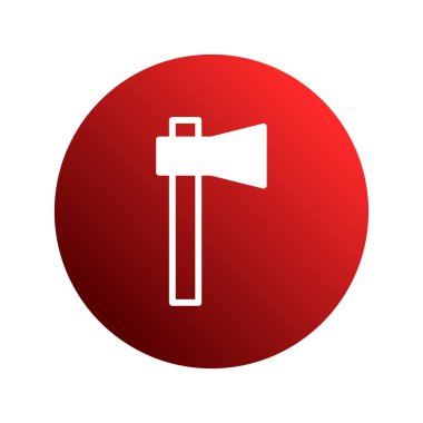 Eğimli kırmızı bir dairede basit bir beyaz balta simgesi. Tasarım temiz ve modern, logolar veya uygulama simgeleri için uygun.