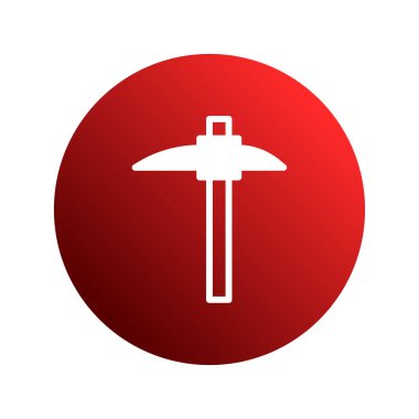 Minimalist bir beyaz kazma simgesi, çeşitli uygulamalar için modern ve temiz bir tasarım olan parlak kırmızı bir eğimli çemberin üzerinde belirgin bir şekilde bulunur..