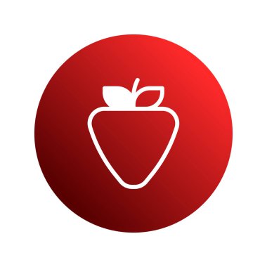 Beyaz çizgilerle çizilmiş temiz ve modern bir çilek ikonu, eğimli bir kırmızı daireye karşı. Sağlık, beslenme, gıda ürünleri markalaşması veya yaz temalı tasarımlar için ideal.