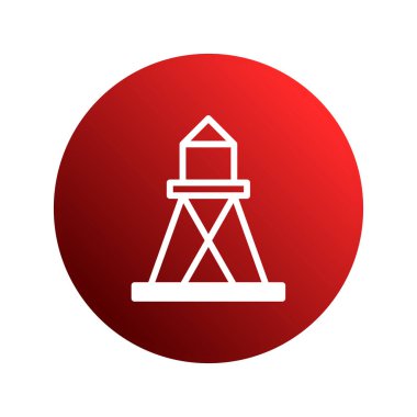 Bir su kulesinin basit ve modern bir simgesi, eğimli kırmızı bir daire üzerinde beyaz çizgilerle betimlenmiş. Bu illüstrasyon grafik tasarım projeleri için mükemmel.