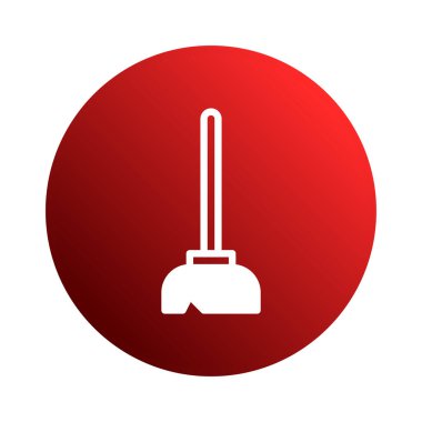 Beyaz bir tuvalet pompasının bulunduğu temiz ve modern bir grafik. Canlı kırmızı bir daire üzerine kurulmuş. Bu tasarım unsuru hijyen, tesisat ve temizlik hizmetleri için mükemmeldir..