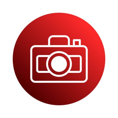 Fotoğraf servisi veya ekipmanları temsil etmek için ideal kırmızı daire üzerine kurulmuş basit bir kamera simgesi. Temiz tasarım çok yönlülüğü sağlar.