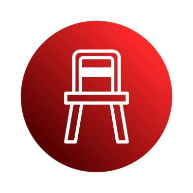 Bir sandalyenin minimalist çizgisi kırmızı dairesel arka plana karşı, dinlenme, basitlik ve modern tasarım kavramlarını iletiyor.