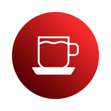 Temiz ve basit bir ikon bir fincan çay tasvir eder, canlı kırmızı bir daire, sıcaklık ve ferahlığı temsil eder..