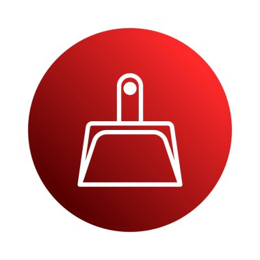 Beyaz bir faraş çizimi içeren kırmızı daire temizlik ve hijyeniği simgeler. Hijyen, temizlik ve atık yönetimi ile ilgili grafikler için ideal.